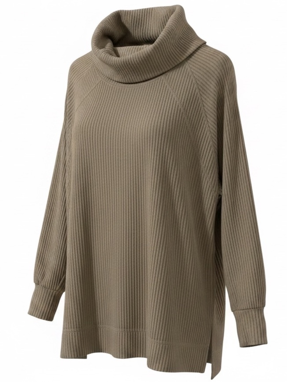 Jane & Delancey Sweater Women's Medium Tan Ribbed Long Sleeve Round Neck Slit